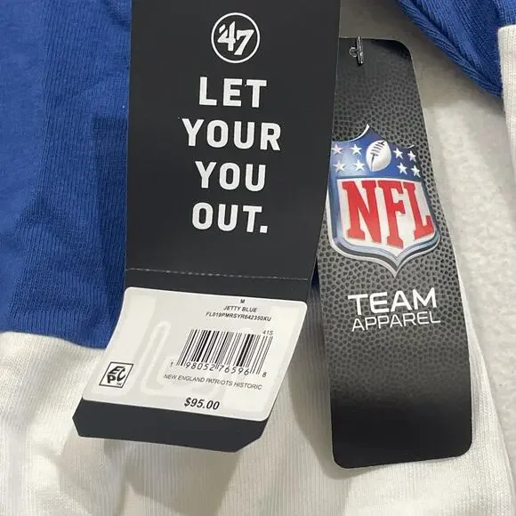 New England Patriots Long Sleeve Polo Men’s Sz Med '47 Brand NWT NFL Blue White - Picture 3 of 6